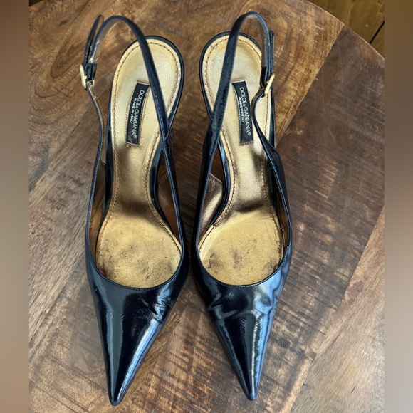 Dolce & Gabbana Shoes - Dolce & Gabbana Women's Dark Blue Patent Slingback Heels Size 38.5